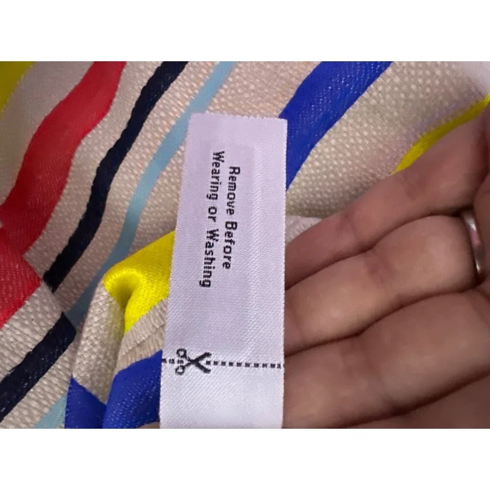 J‎ Crew Striped Cotton Pencil Skirt With Fringe Hem Size 4 Preppy Primary Colors